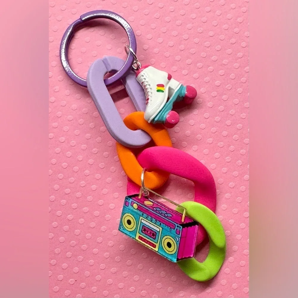 New Roller Skate & Boombox Nostalgic Retro 80s 90s Style Keychain - 4.25”